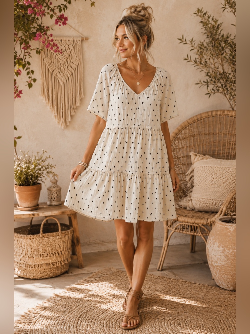 Madewell Cream Swiss Dot Boho Dress | Tiered Cottagecore Mini M